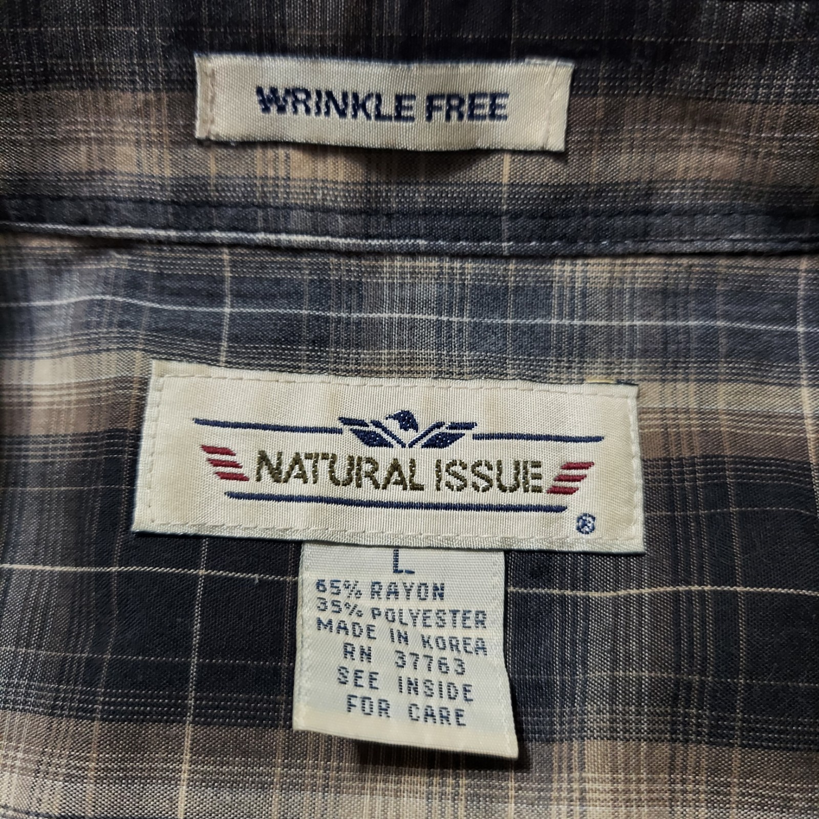 Natural Issue Wrinkle Free Plaid Button Down Shirt Men’s Large Rayon Blend