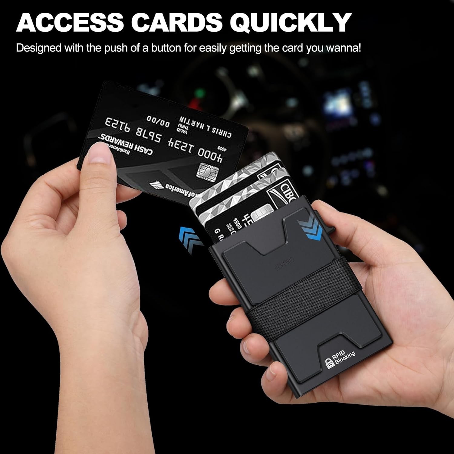 SEMORID Slim Aluminum RFID Metal Pop Up Wallet Black NEW