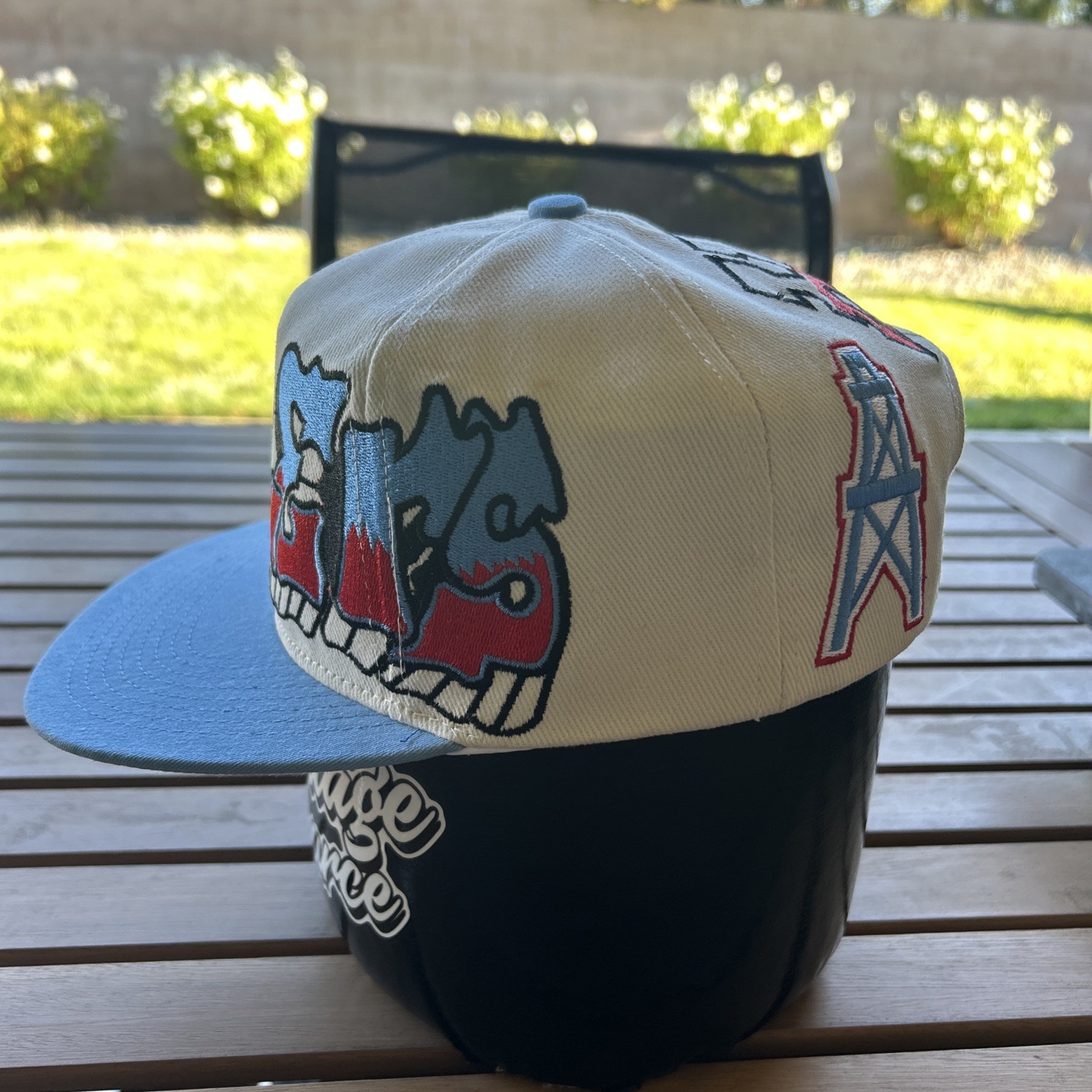 Houston Oilers Double Graffiti TOW Custom Snapback Hat Cap Cream Dome Two Tone