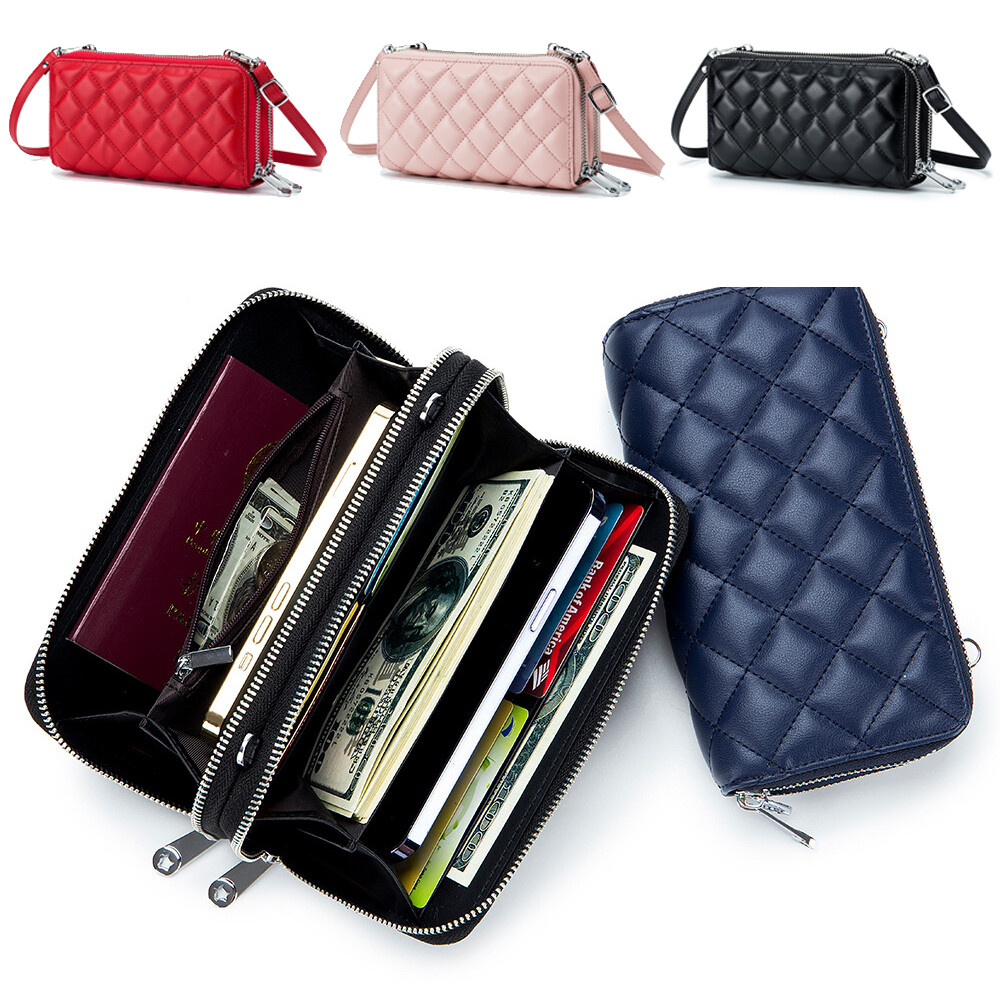 Women Cell Phone Purse Large Leather Wallet Zip Handbag Crossbody Shoulder Bag