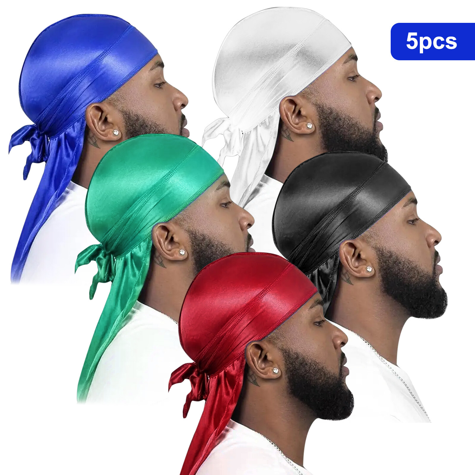 5 PCS Solid Color Universal Women’s Men’s Cooling Durag for Daily & Party Wear