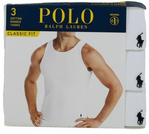 3 GENUINE POLO RALPH LAUREN COTTON WHITE TANKS T-SHIRTS UNDERSHIRTS S M L XL XXL