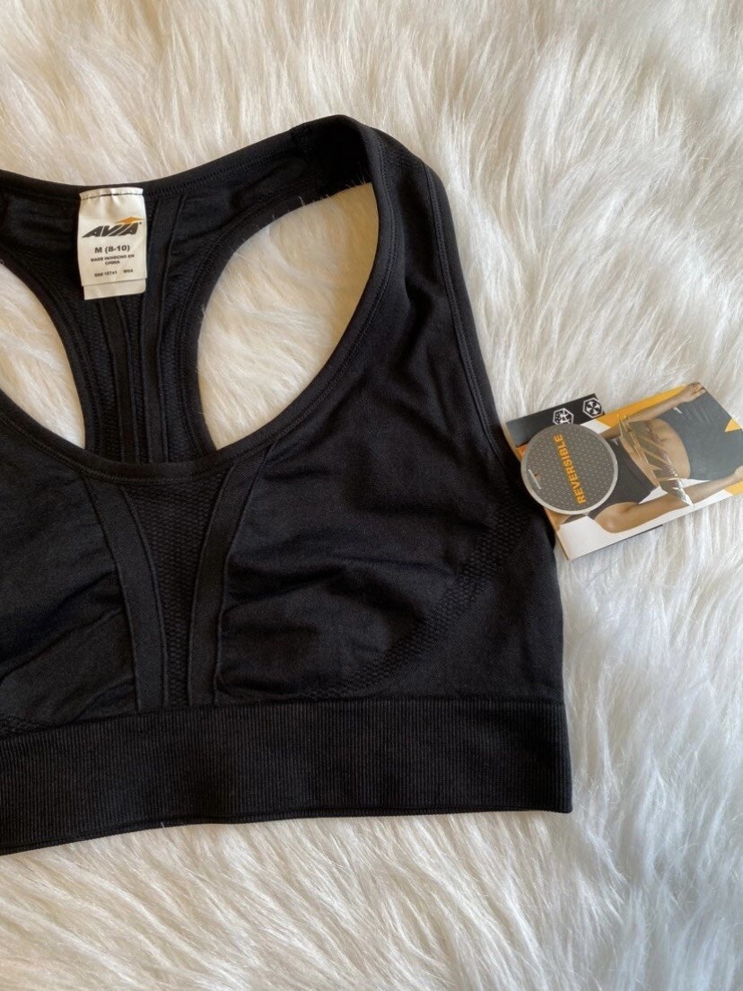 Avia Sports Racerback Sports Bra Womens Size Medium Black Reversible Seamless