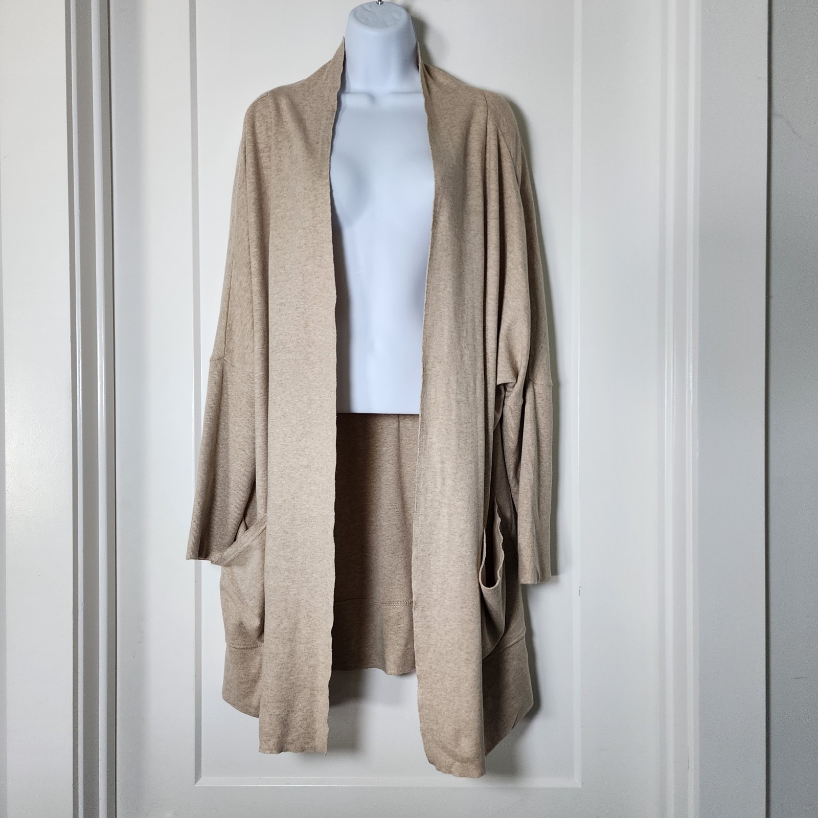 Pact Organic Cotton Open Front Cardigan L/XL Tan Pockets Coastal Lounge Capsule