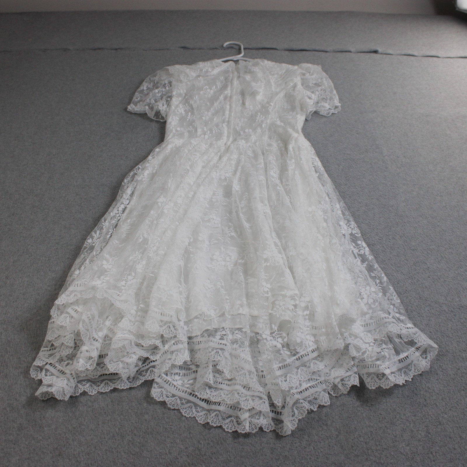Jessica McClintock Dress Pre-Teen 8 White Lace Fit Flare Puff Sleeve Victorian