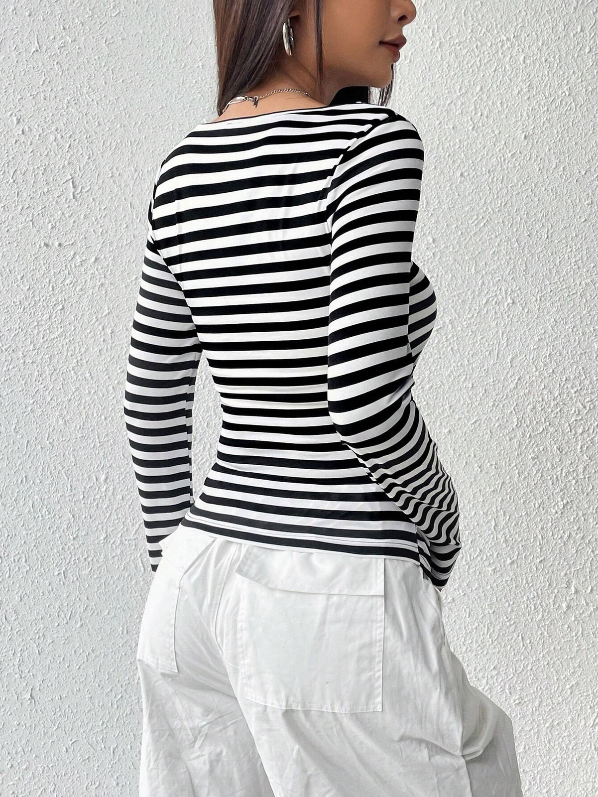French-style Striped Crew Neck Long-sleeve T-shirt