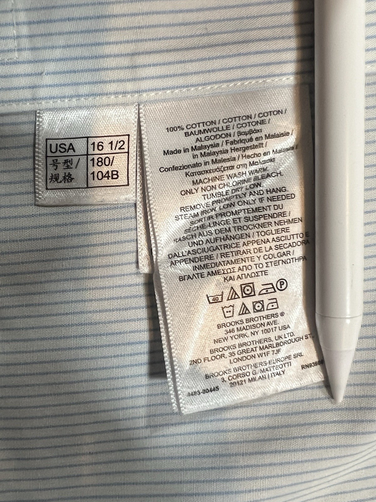 Brooks Brothers Men’s 16.5‑32 Regent Non Iron Supima Cotton Blue Stripe Shirt