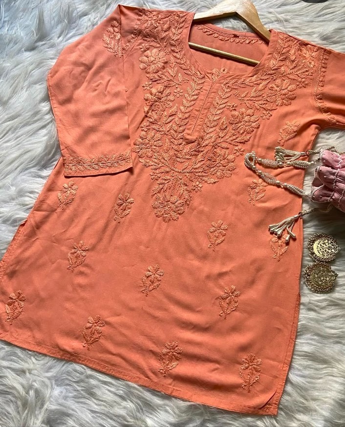 Chikankari Handwork Embroided Short Premium Kurtis