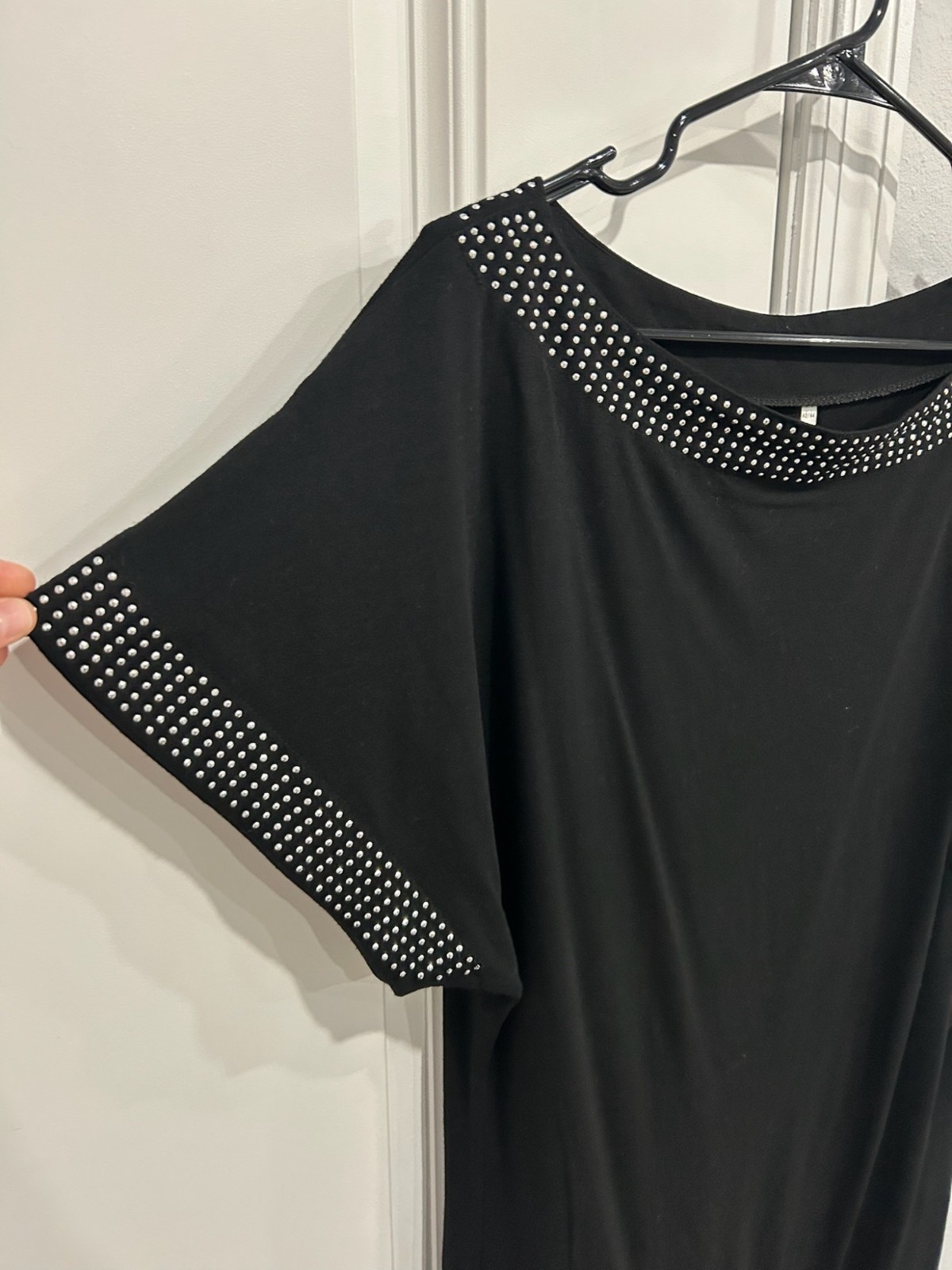 Womens Black Rhinestone Accented Tunic Dress Statement Style Minimalist