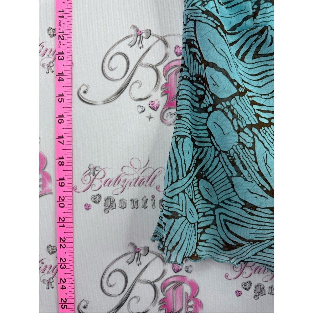 Reitmans y2k top Aqua & Brown Printed Wrap-Front Cap-Sleeve Top