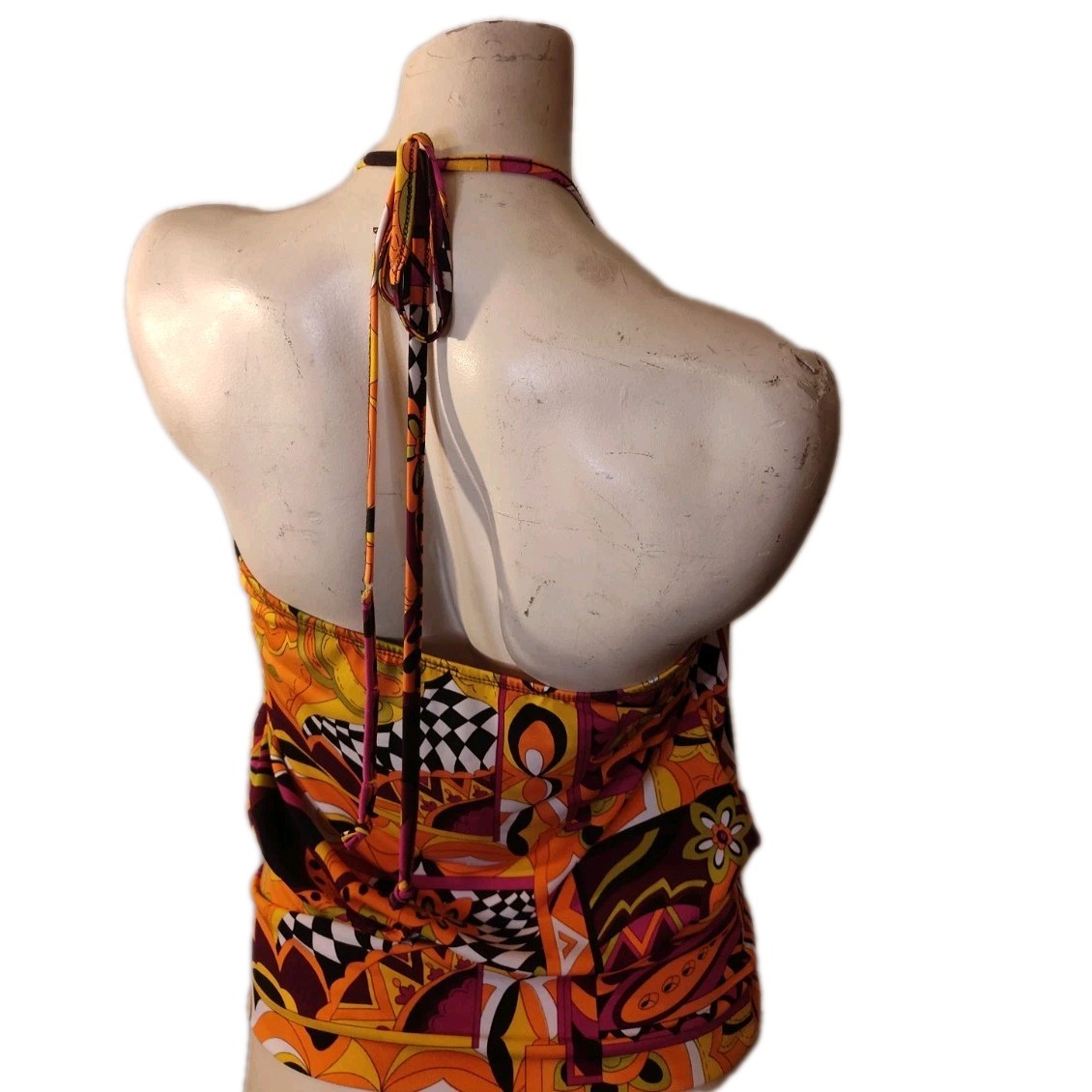 Vintage A buyer Halter Top Size Sm USA Psychedelic Floral Paisley Boho Hippie