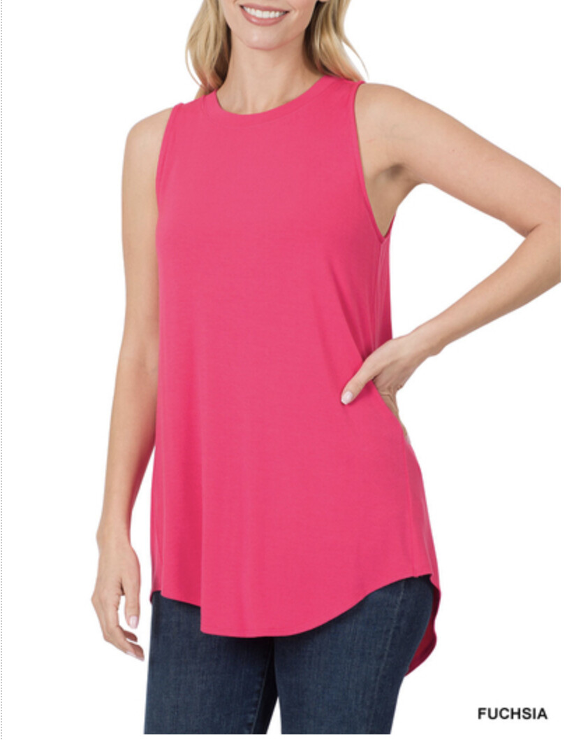ZENANA 5536 Sleeveless Round Neck Tunic Tank top Hi-Lo Hem Sizes S M L XL
