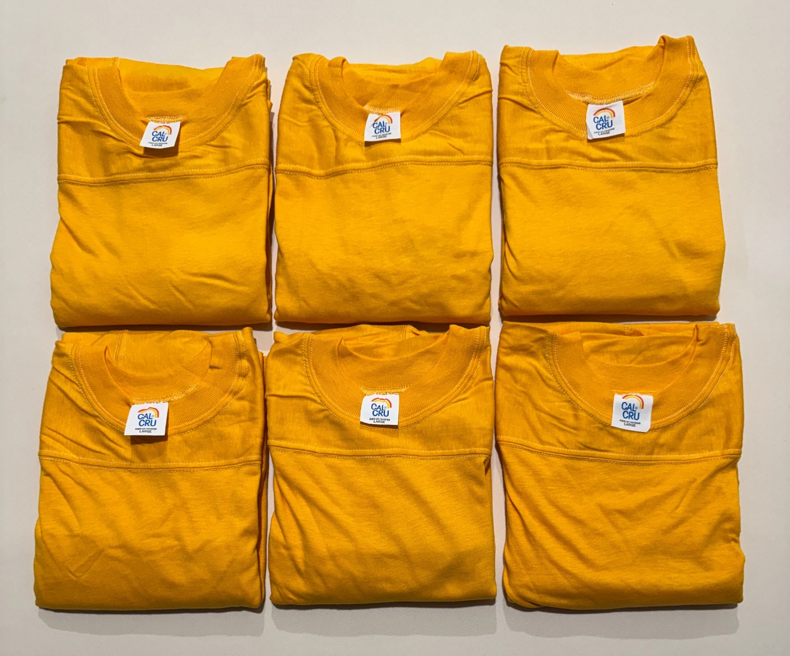 Vintage Cal Cru Adult L Yellow Lot (6) Football Jersey 50/50 T-shirts Blanks NOS