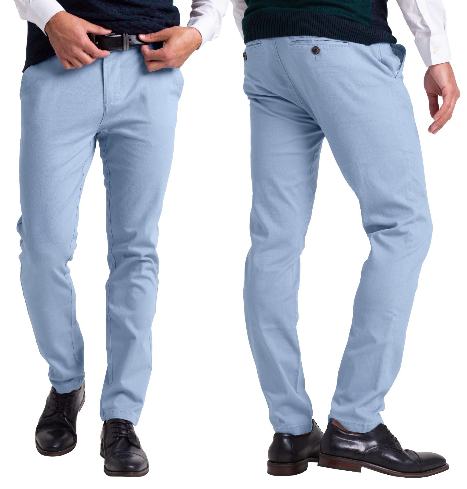 Mens Chino Slim Fit Workwear Casual Comfort Stretch Cotton Flat Front Full Pants