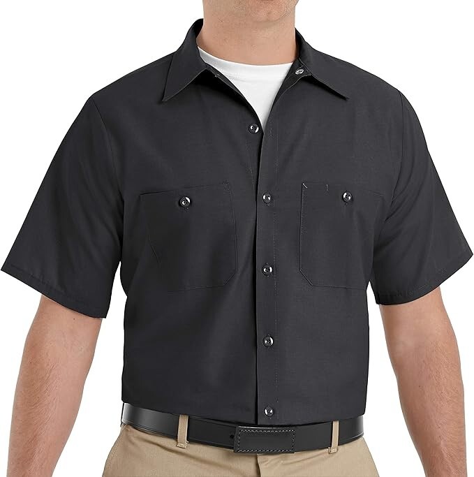Red Kap Men’s Industrial Work Shirt, Regular Fit, Short Sleeve, Black