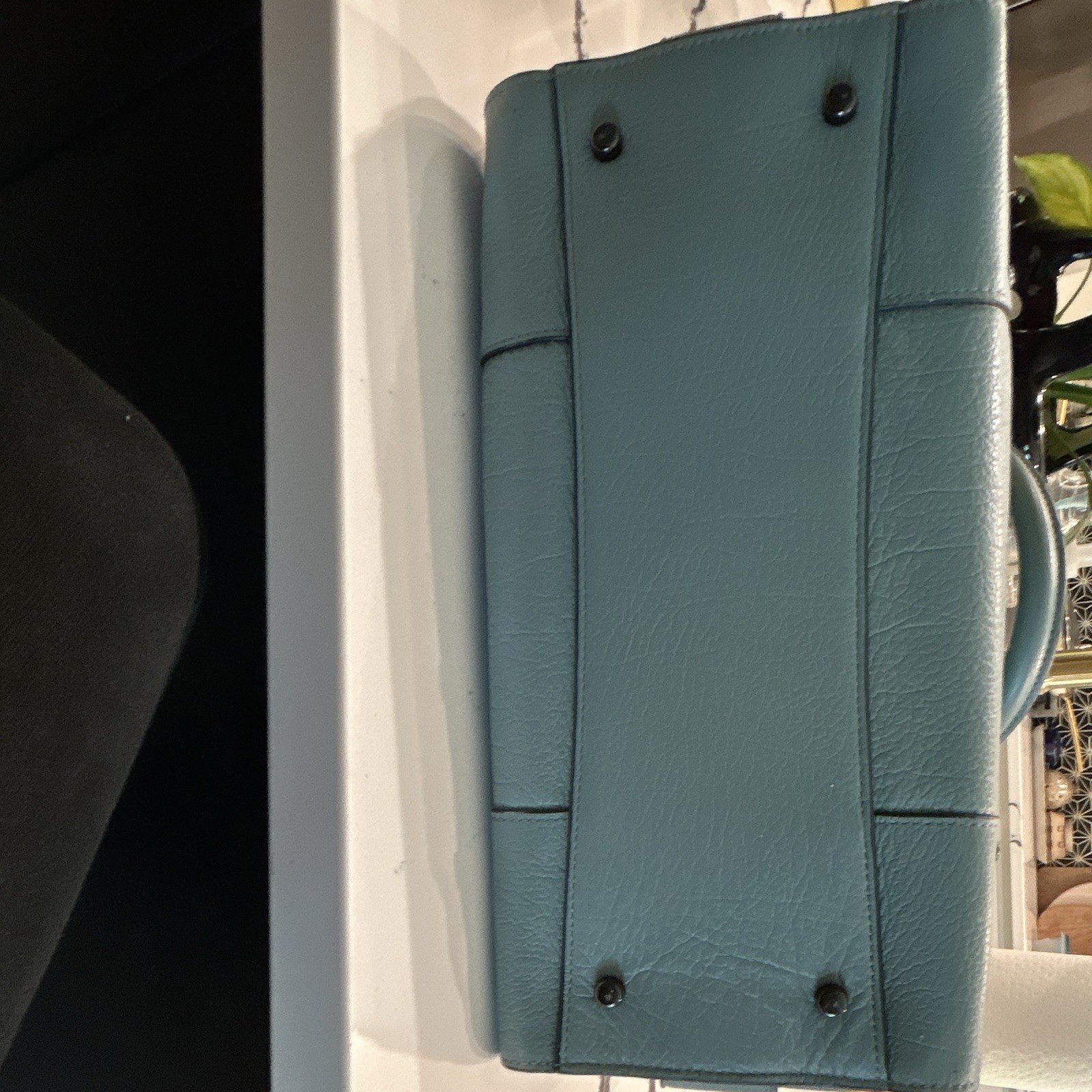 Coach Blue Pebbled Zip Satchel Top Handle Detachable Strap Hang Tag Gunmetal