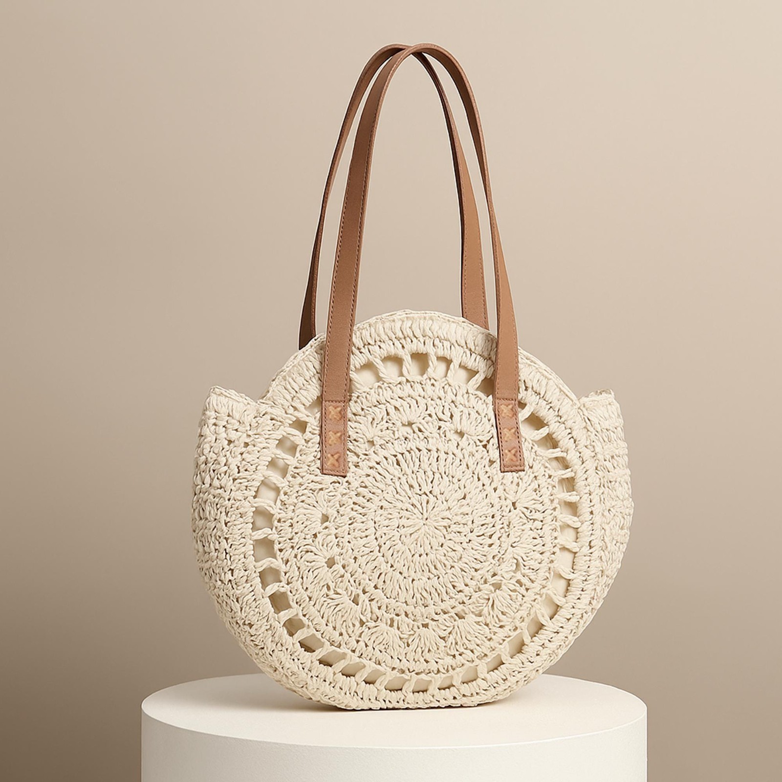 Handmade Boho Round Straw Bag Beach Tote Lightweight Summer Free Shipping US