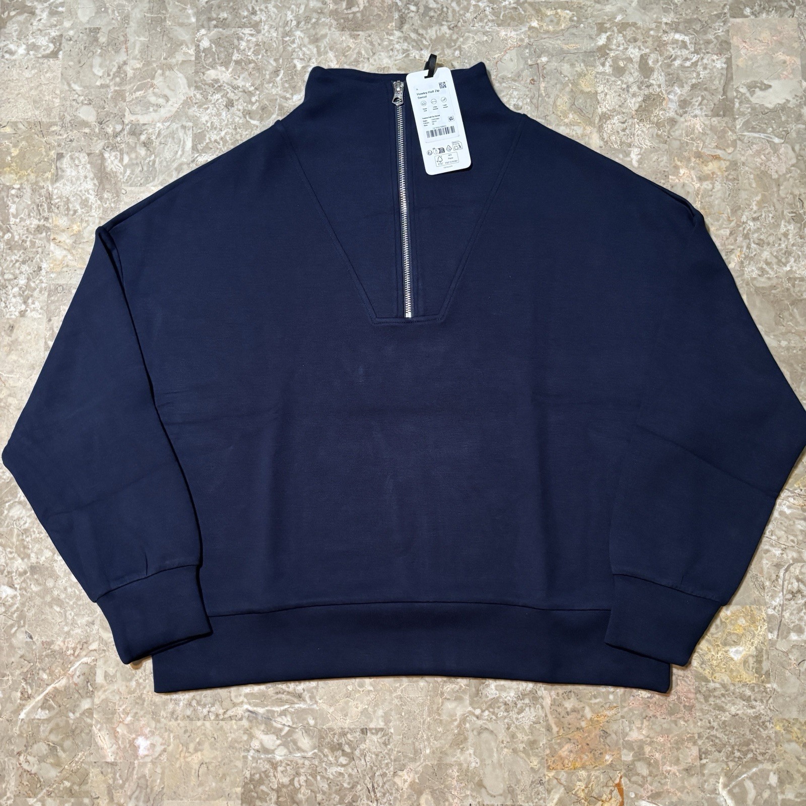 Varley Sweatshirt Womens Medium Blue Double Soft Knit Hawley Half Zip NEW