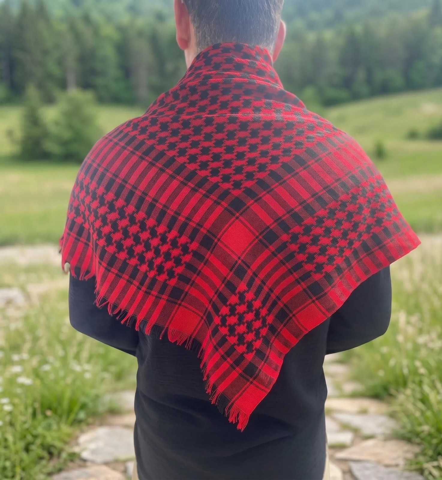 Authentic Red Black Cotton Keffiyeh Traditional Scarf Shawl Handmade Unique
