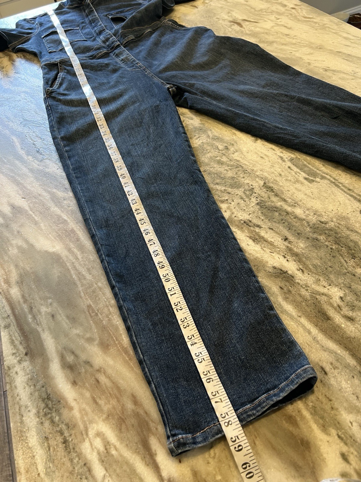 RIVET UTILITY L/XL Blue Denim Jumpsuit Short Sleeve Rebel Stone Wash Stretch