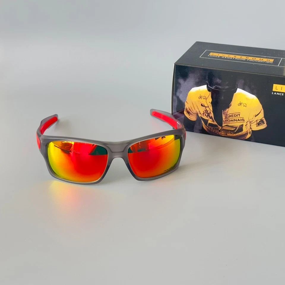 Oakley Turbine OO9263 Grey Smoke Frame Prizm Ruby Polarized Red Legs Sunglasses