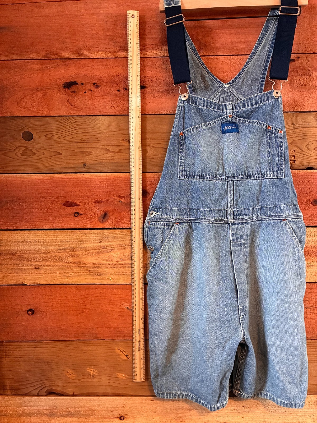 Vintage Express Bleus Denim Overall Shorts Carpenter Shortalls Made In Hong Kong