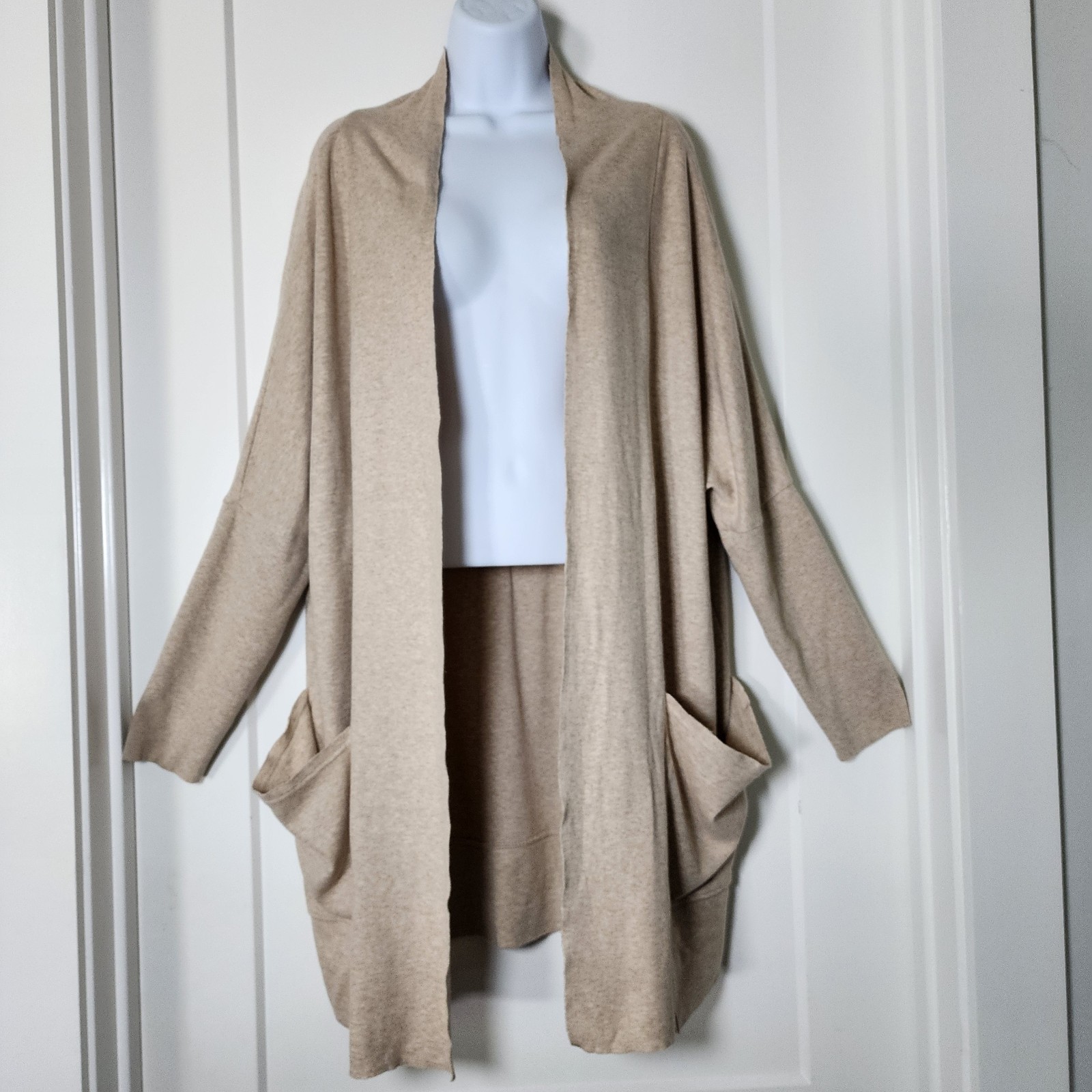 Pact Organic Cotton Open Front Cardigan L/XL Tan Pockets Coastal Lounge Capsule