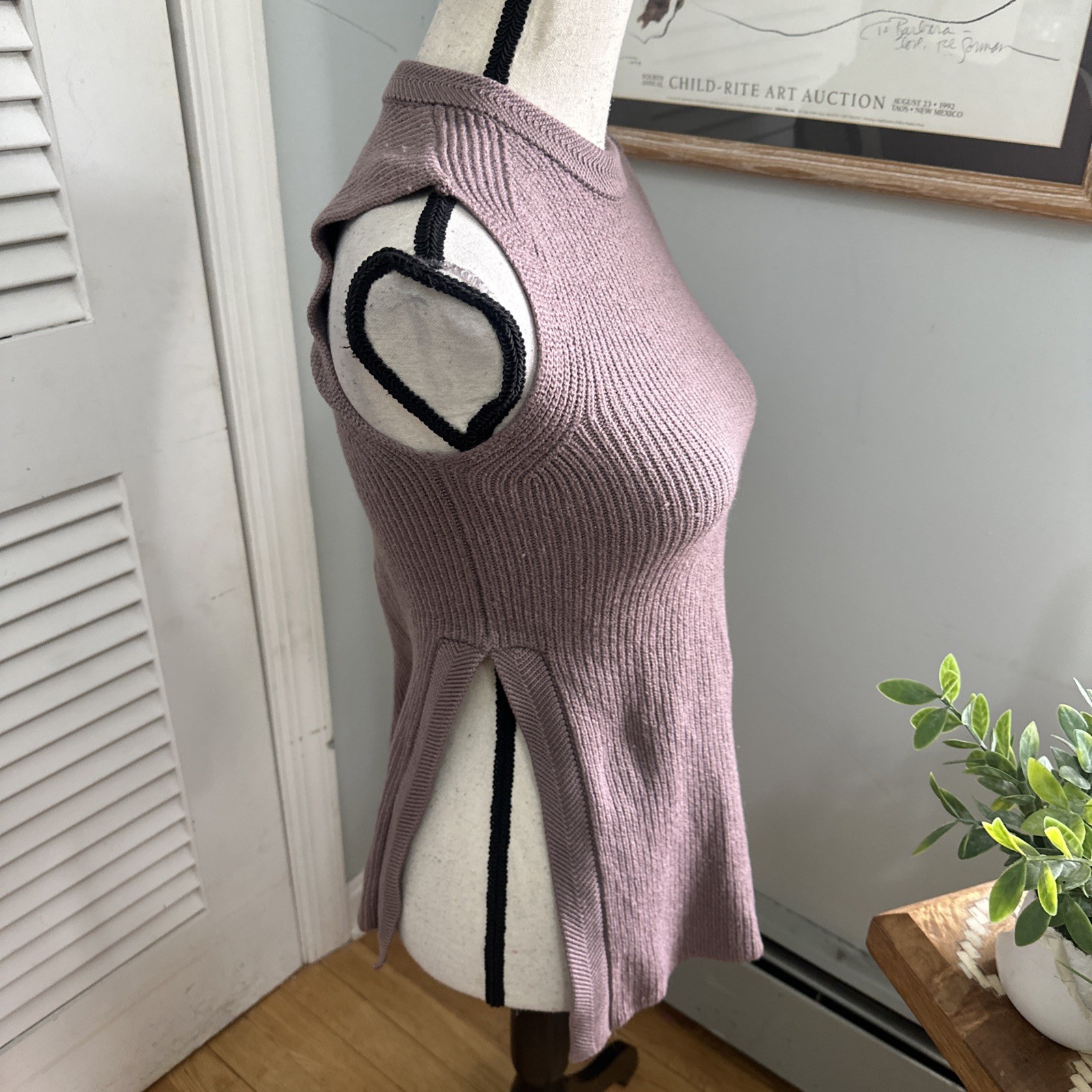 Aritzia Wilfred Sweater Vest Womens XXS Mauve Palmier Mock Neck Sleeveless Wool