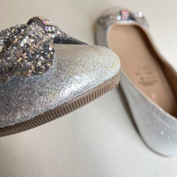 KidExpress Silver Glitter Bow Ballet Flats Girls Size EU 31