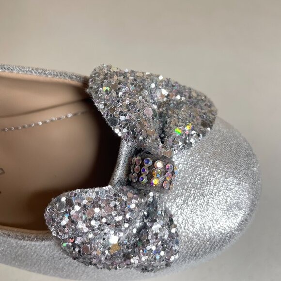 KidExpress Silver Glitter Bow Ballet Flats Girls Size EU 31