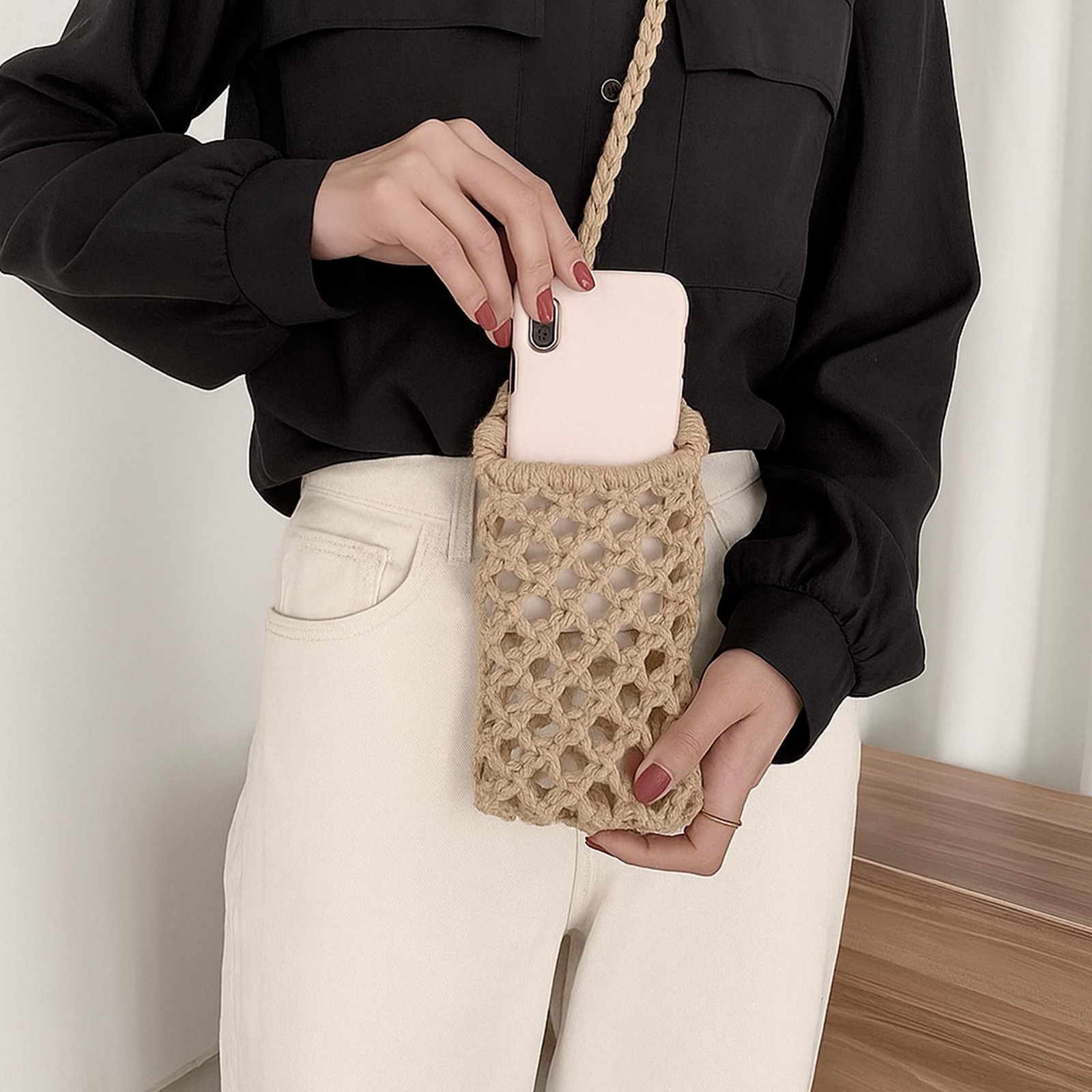 Macrame Crossbody Phone Bag Boho Woven Summer Purse Free Shipping US