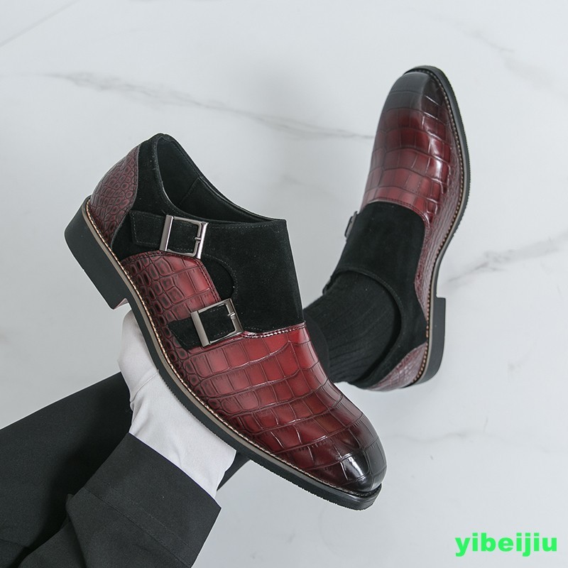 Men’s Vintage Crack Alligator Crocodile Pattern Monk Strap Oxfords Leather Shoes