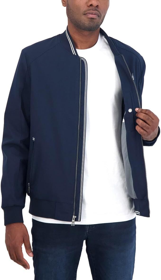 Nautica Men’s Lightweight Striped Collar Bomber Jacket
