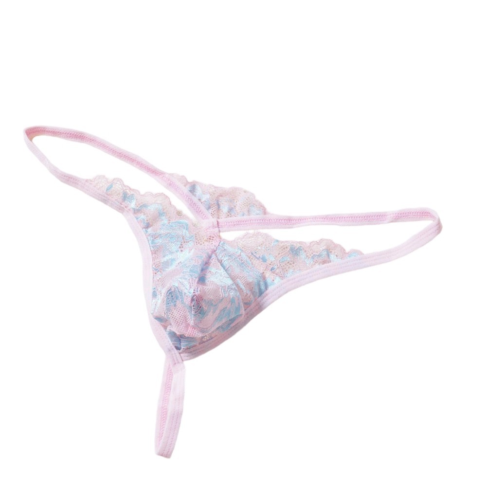 Men Lace Mesh Thongs – Printed Sheer Underwear with Bulge Pouch and T-Back