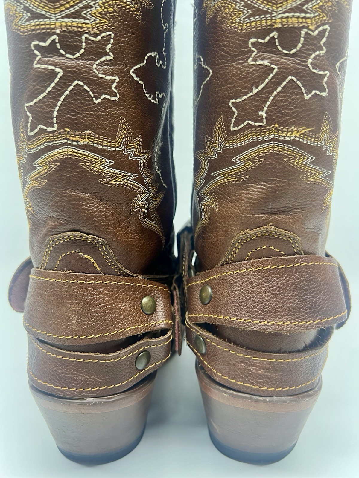 Reyme Western boots Women size 7.5US 24.5 MX square toe with Spur strap Made MEX