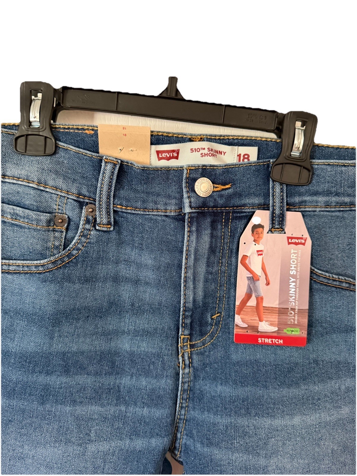 Levi’s 510 Shorts Boys 18 Regular Blue Jean Stretch Adjustable Waist Jorts NWT