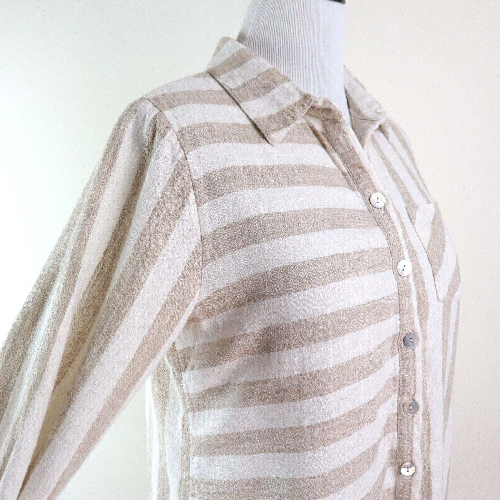 Soft Surroundings Size L Camina Linen Blend Tunic Stripe Cream Brown