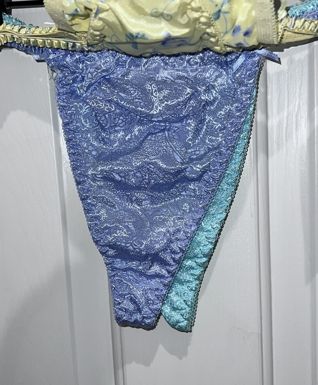 VTG Gilligan & O’Malley Satin Thongs 3 Pack M 6 Yellow Floral Purple Teal Sexy