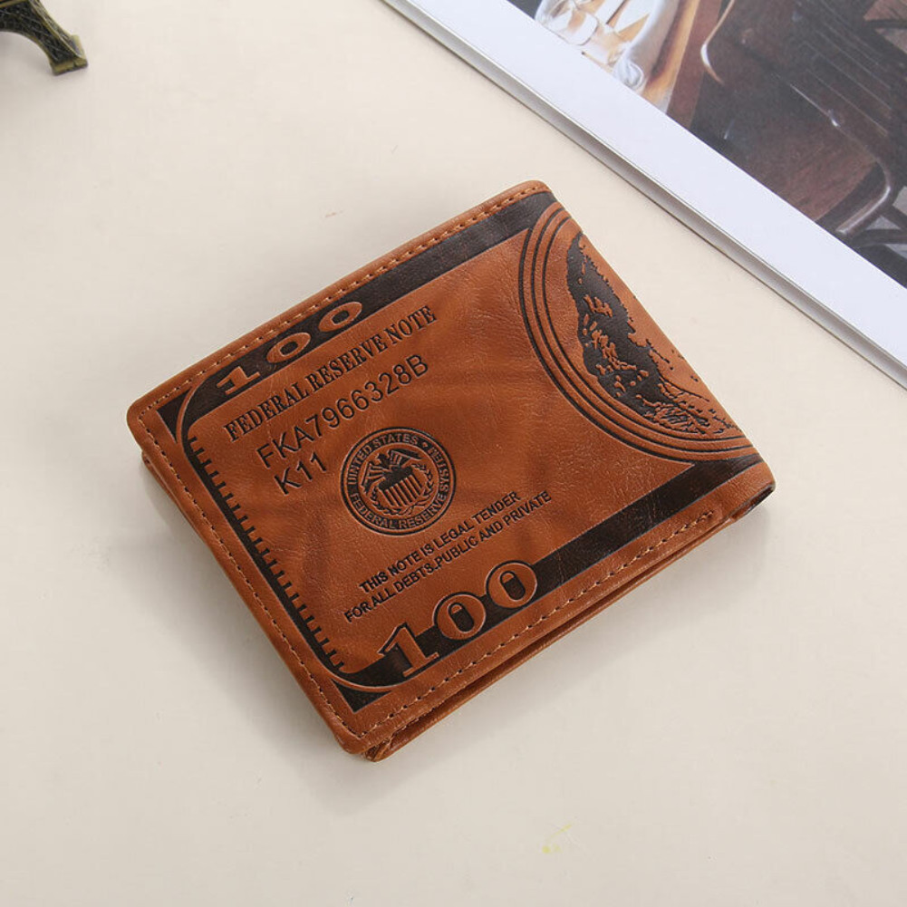 Men’s 100 Dollar Pattern Bifold Wallet Cash Coin Bank Card Pu Leather Wallet