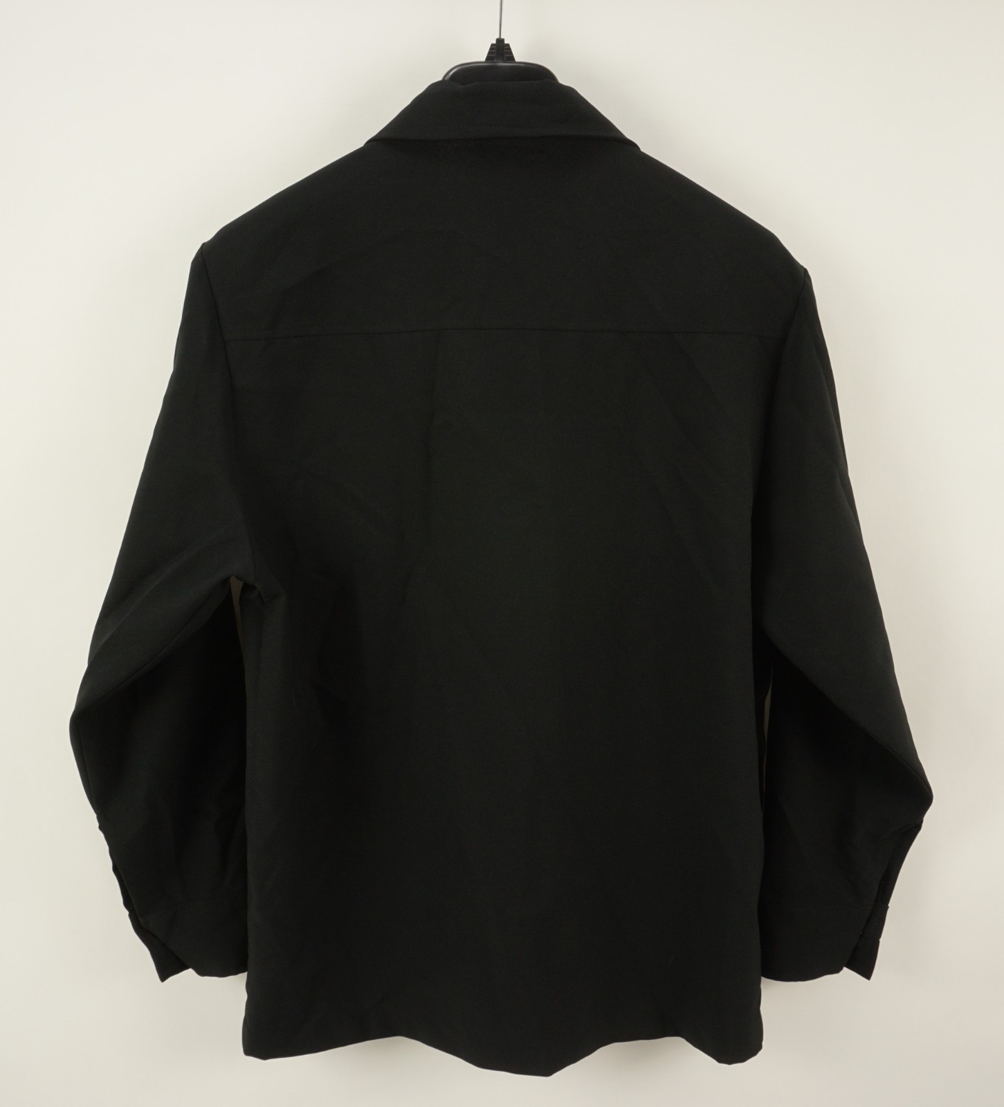 Vintage 1980s YMLA Open Collar Camp Shirt Jacket Mens Medium Black Woven Stretch