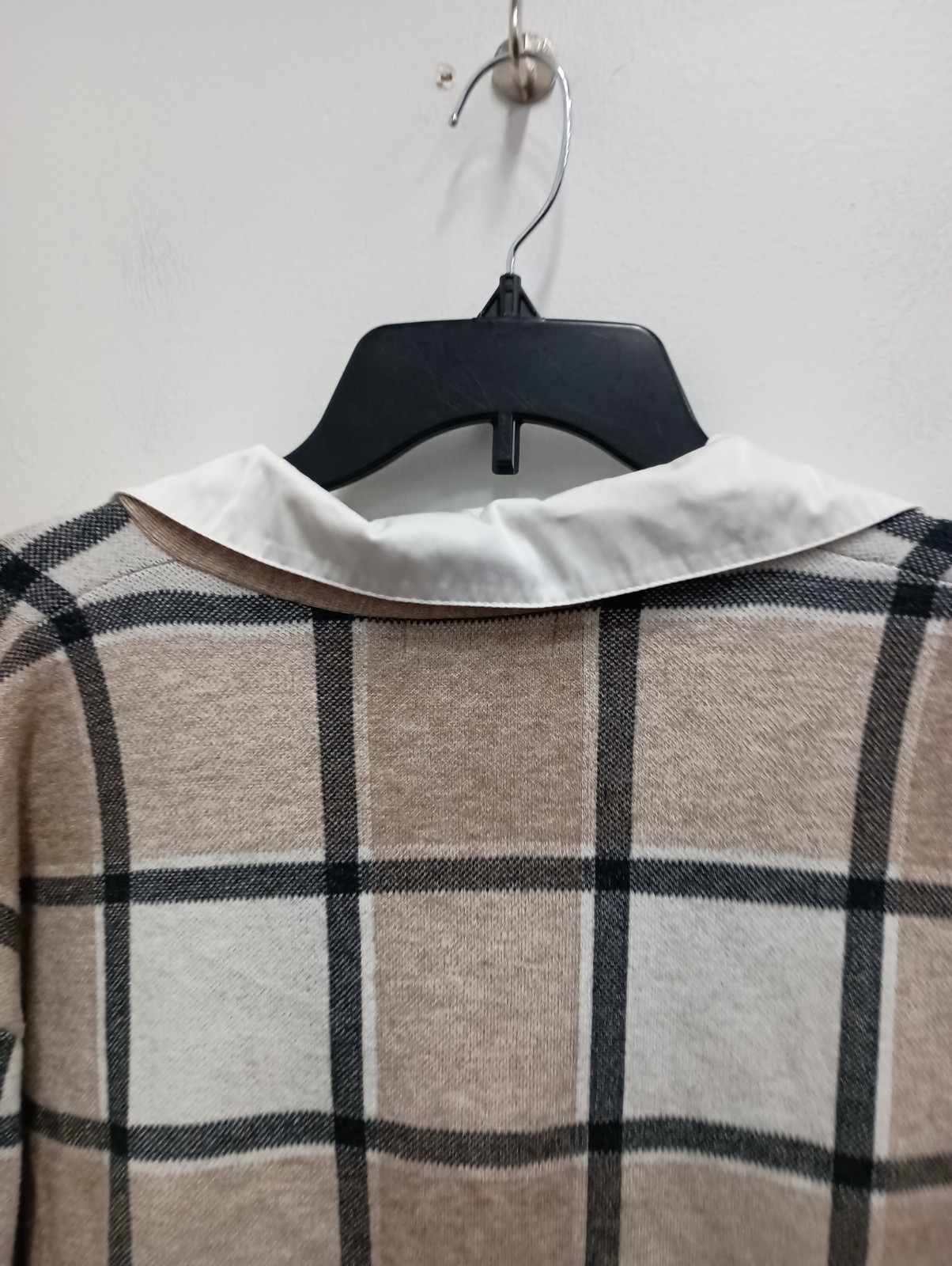 Rachel Zoe Twofer Sweater Womens Large Beige White Plaid Preppy Office Pullover