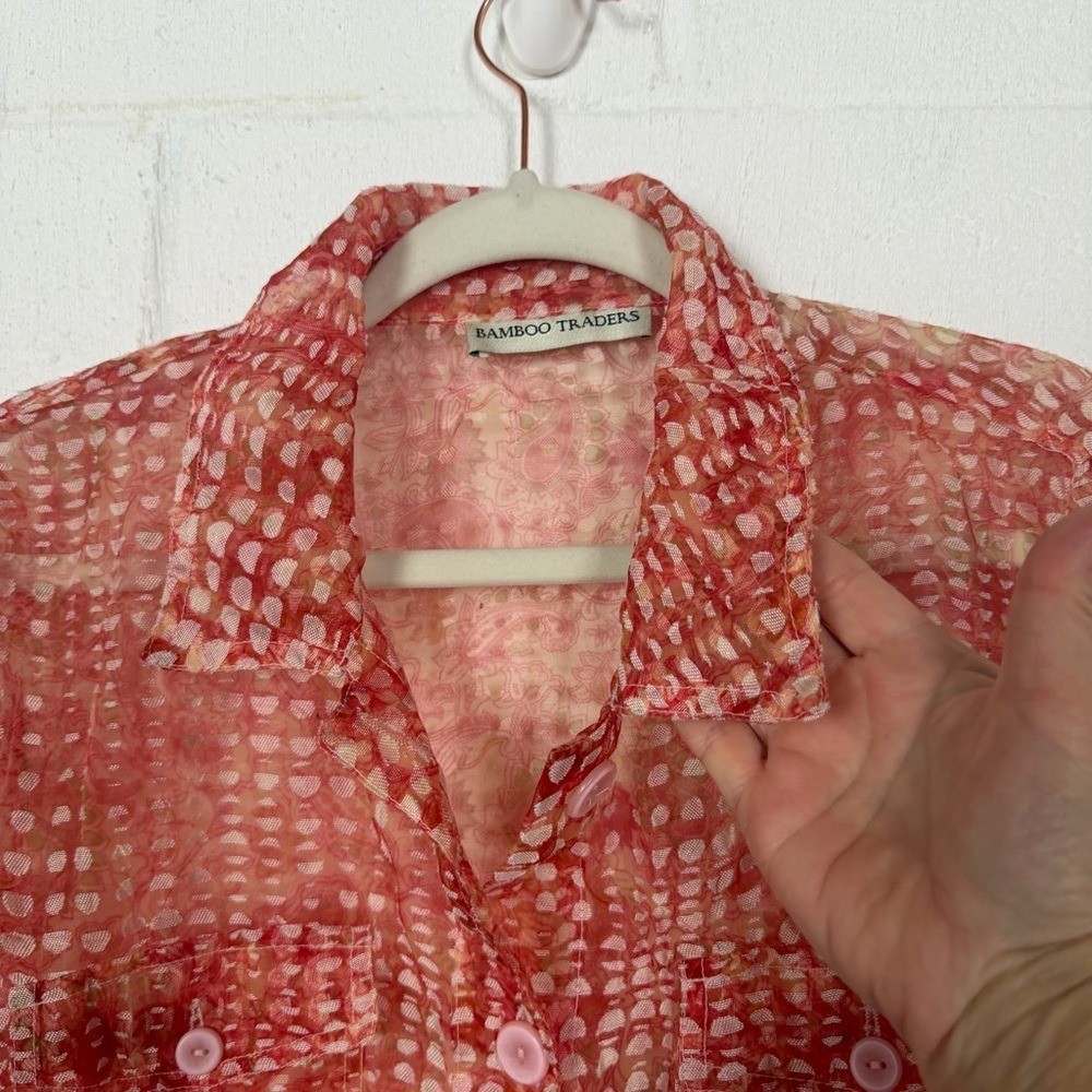 Bamboo Traders Jacket Orange Linen Blend Sheer Floral Geometric Artsy Unique M