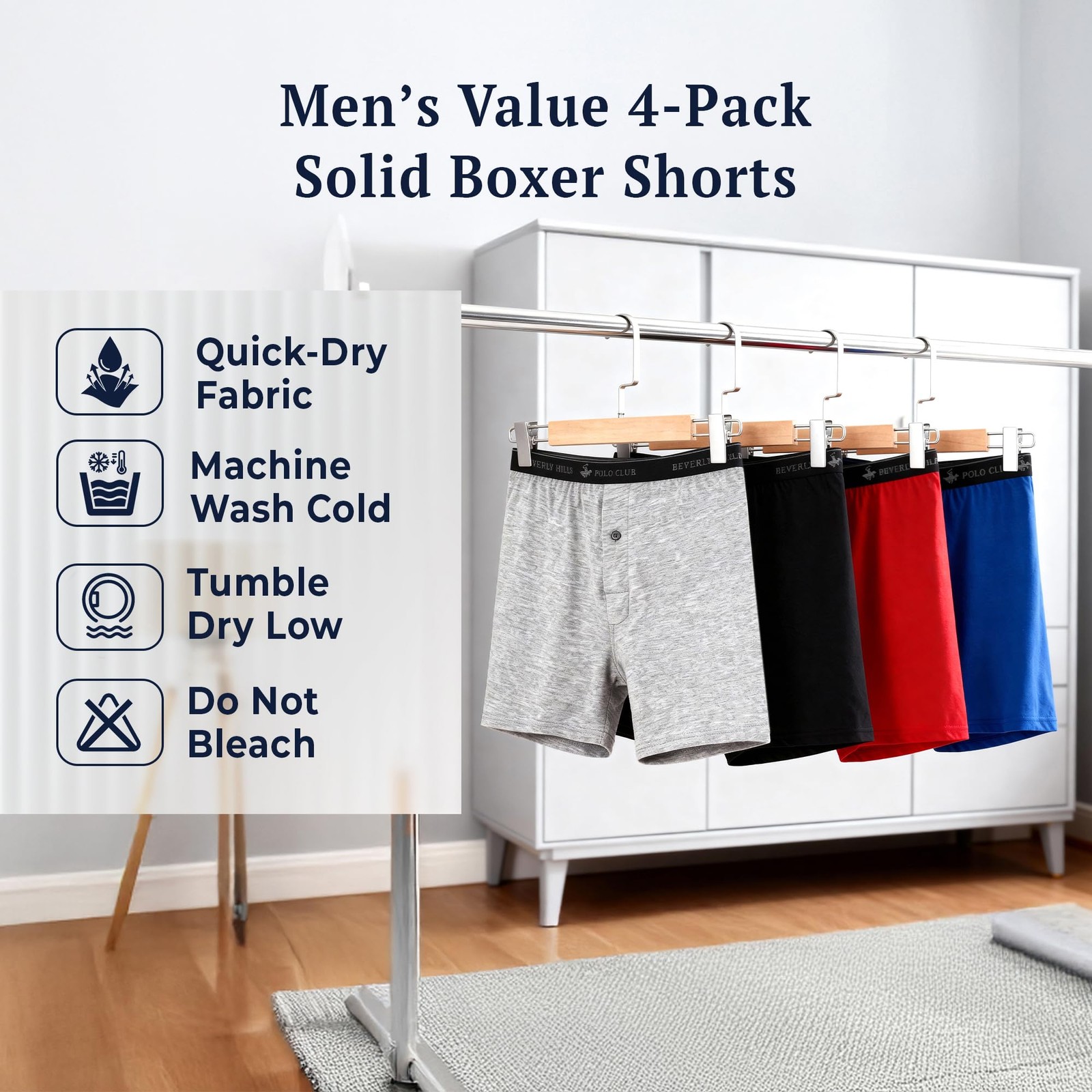 Beverly Hills Polo Club Men’s 4 Pack Knit Boxer Shorts