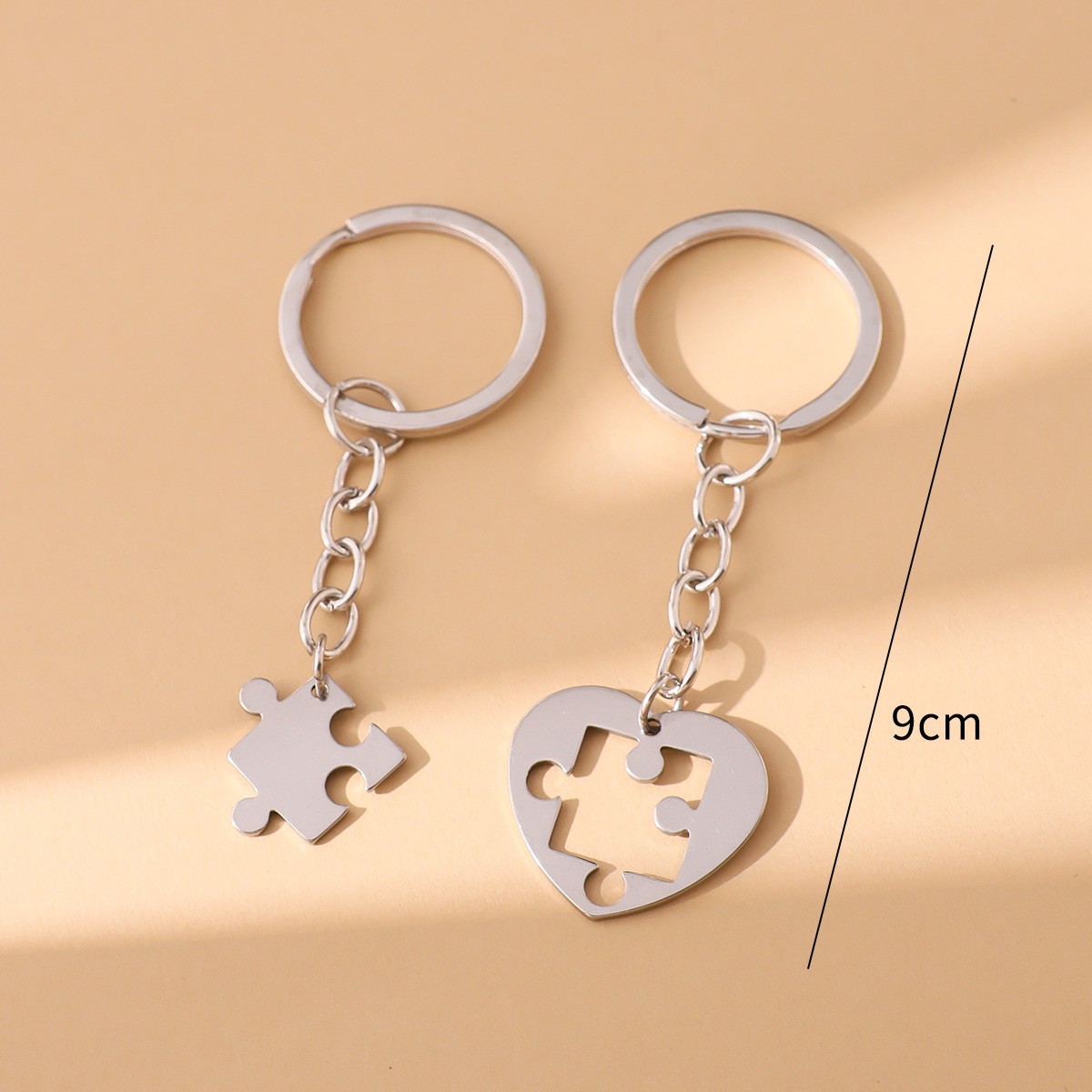 Set of 2–Hollow Out Heart Puzzle Keychain–Stainless Steel–For Couples