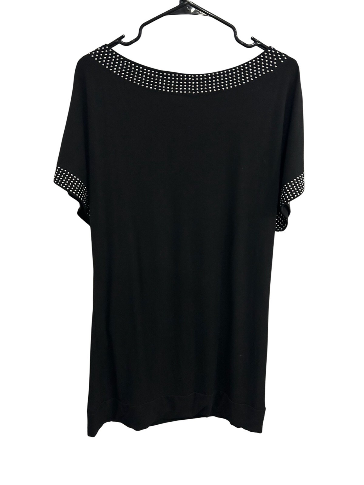 Womens Black Rhinestone Accented Tunic Dress Statement Style Minimalist