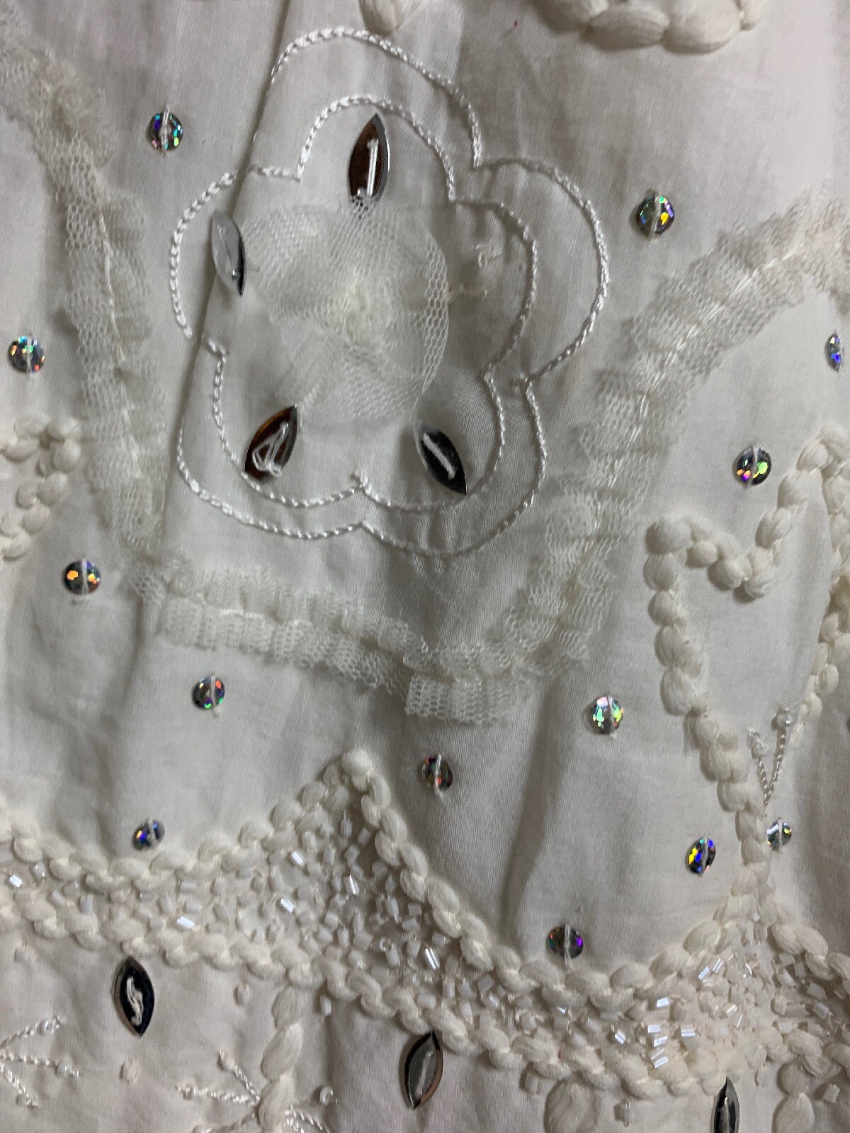 Girls Charabia France Sz 5 White Fully Lined Embroidered Beaded Sequin Skirt