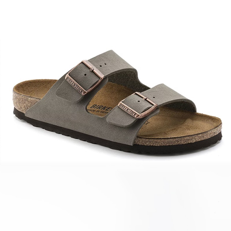 Birkenstock Arizona Birkibuc Leather Soft Footbed Unisex Clog Stone Casual Shoes