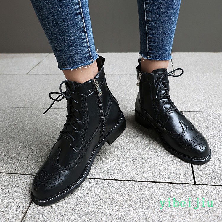 Women’s Wing Tip Brogue Ankle Boots Booties Low Heel Leather Shoes Casual Carved