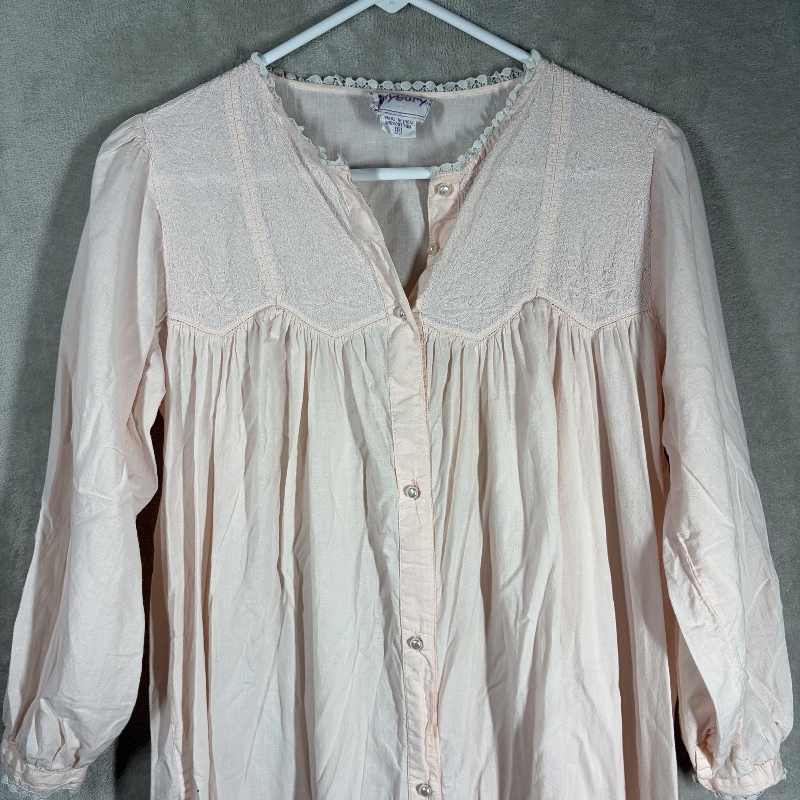VTG Saybury Prairie Nightgown Size S Pink Cotton Victorian Cottagecore Granny