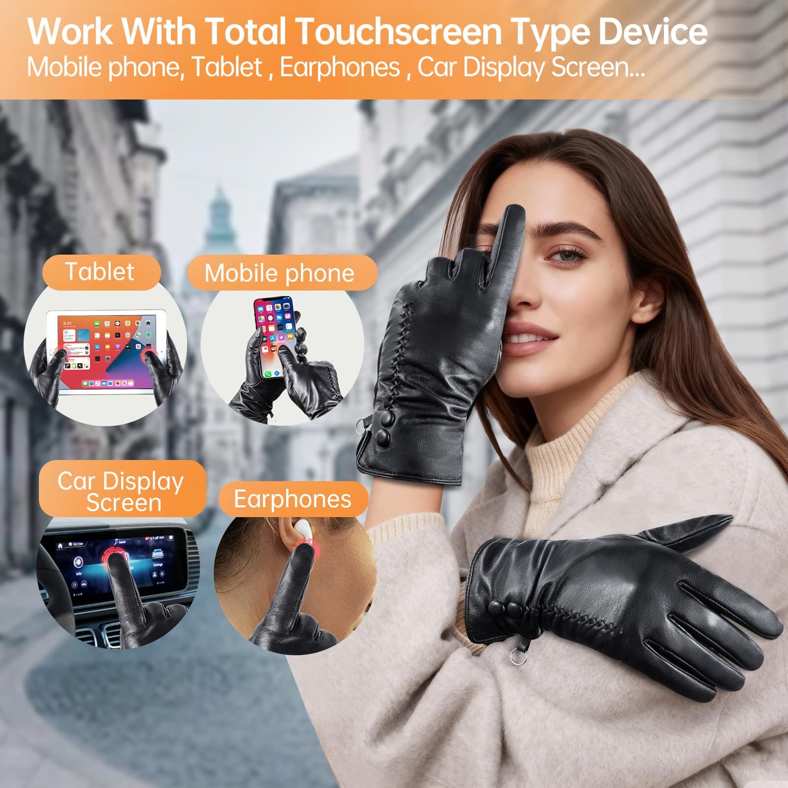 Sheepskin Leather Gloves for Women, Soft Warm Cashmere Lining Full Hand Touch…